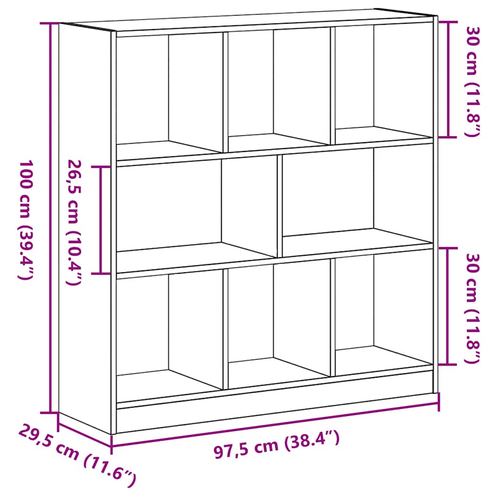 Bibliothèque chêne noir 97,5x29,5x100 cm bois d'ingénierie