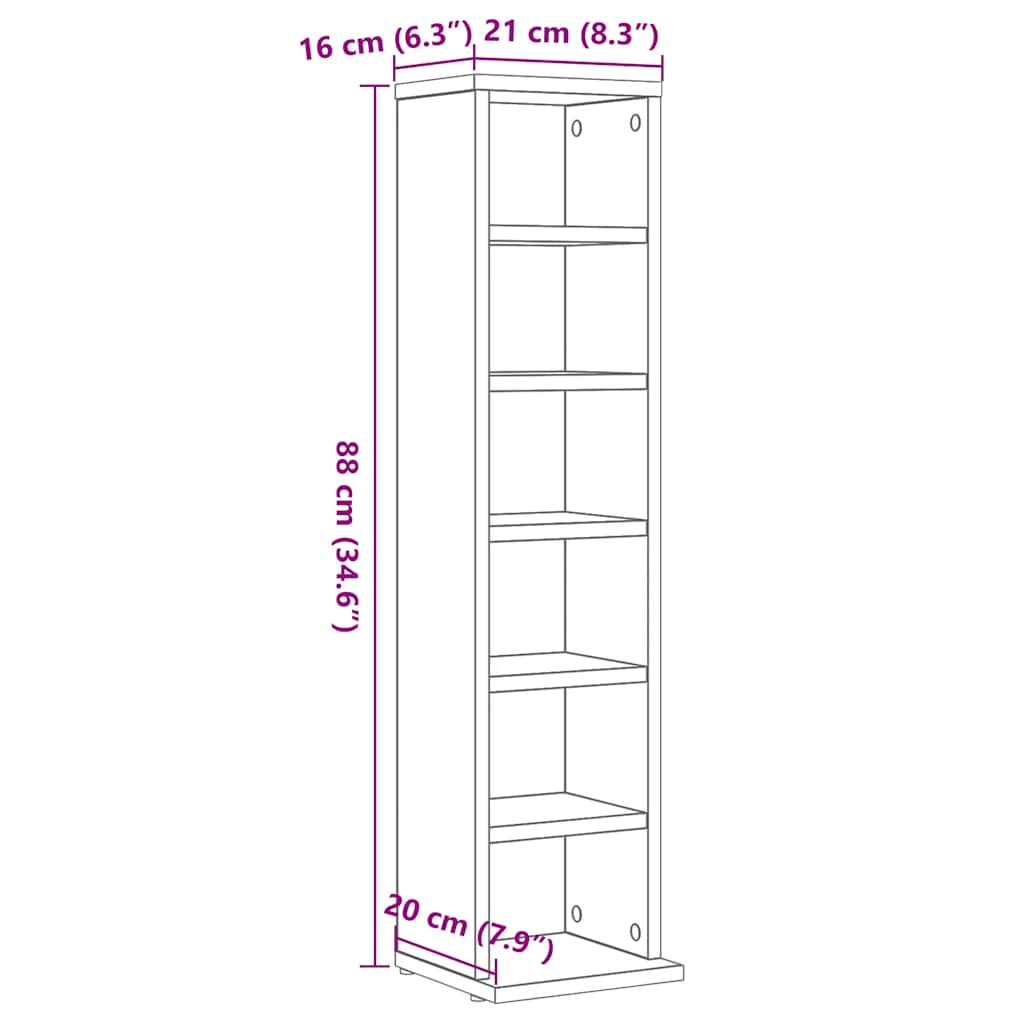 Armoire à CD chêne noir 21x20x88 cm bois d'ingénierie