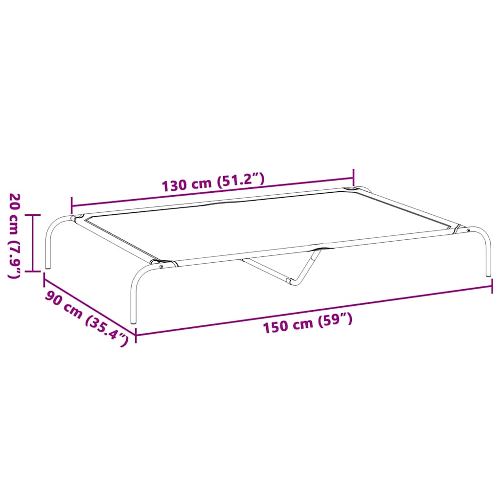 Lit surélevé pour chien gris 150x90x20 cm textilène et acier
