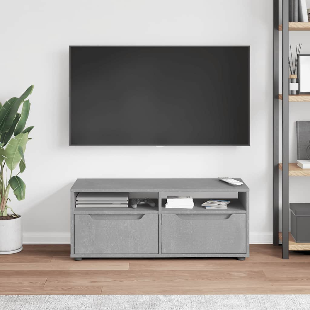 Meuble TV VISNES gris béton 100x40x38 cm bois d'ingénierie