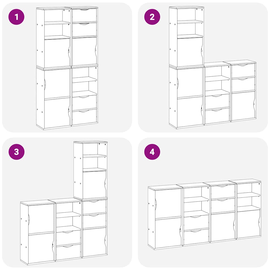 Armoires latérales 4 pcs ODDA blanc 40x24x79 cm bois massif pin