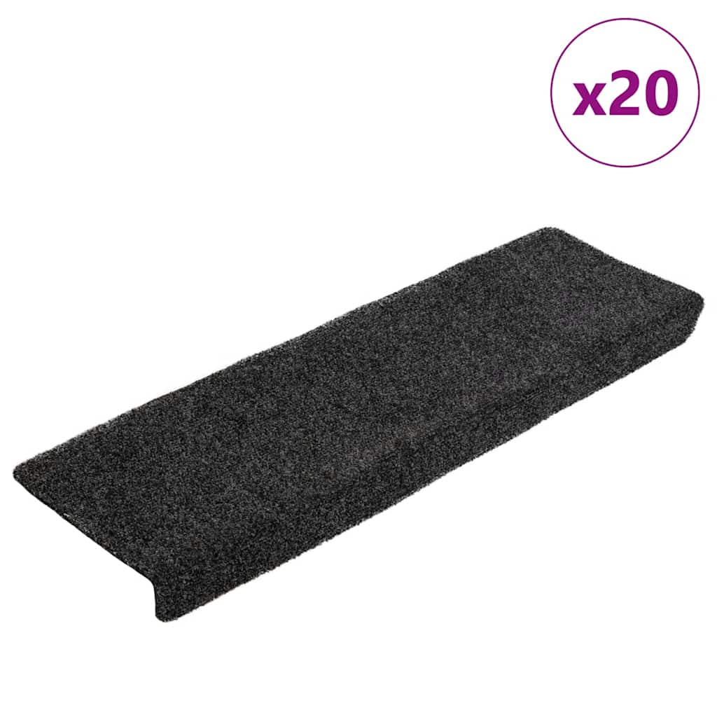 Tapis d'escalier autocollant 20 pcs noir 65x21x4 cm