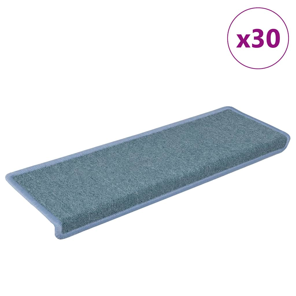 Tapis d'escalier 30 pcs 65x21x4 cm bleu