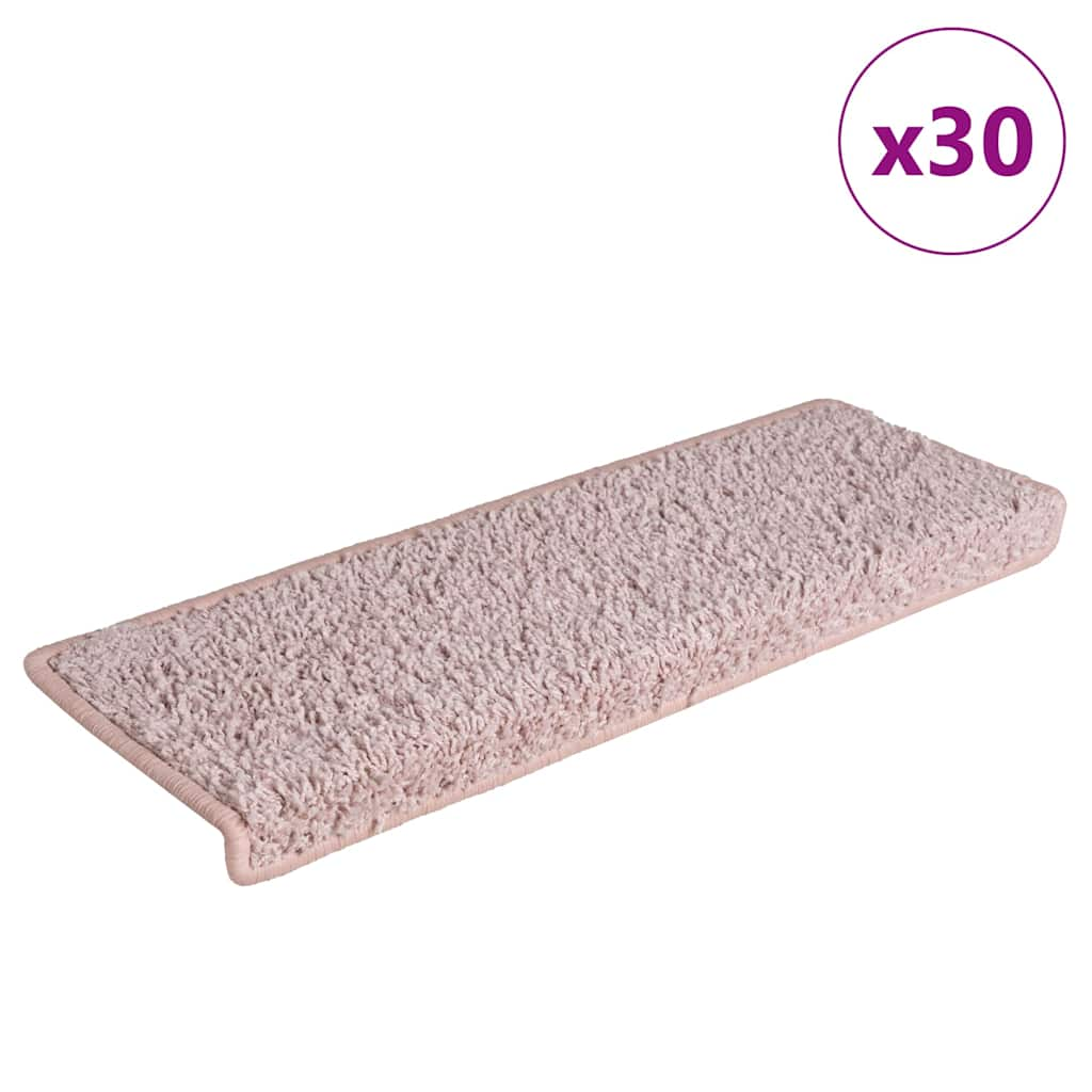 Tapis d'escalier 30 pcs 65x21x4 cm blanc et rose