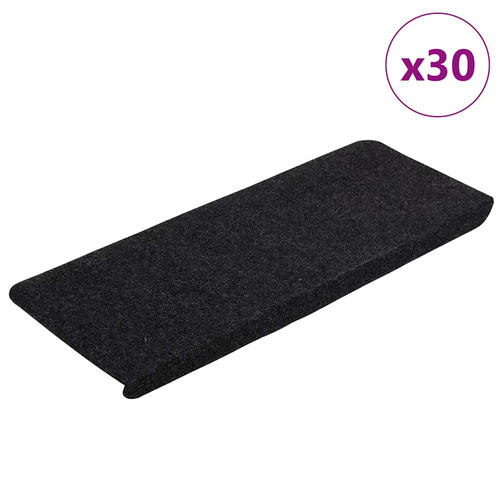 Tapis d'escalier auto-adhésifs 30 pcs noir 65x24,5x3,5 cm