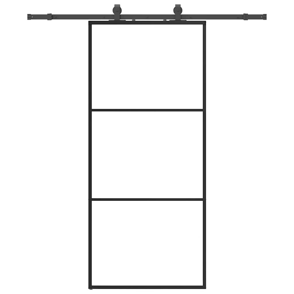 Porte coulissante kit de quincaillerie noir 90x205 cm verre ESG