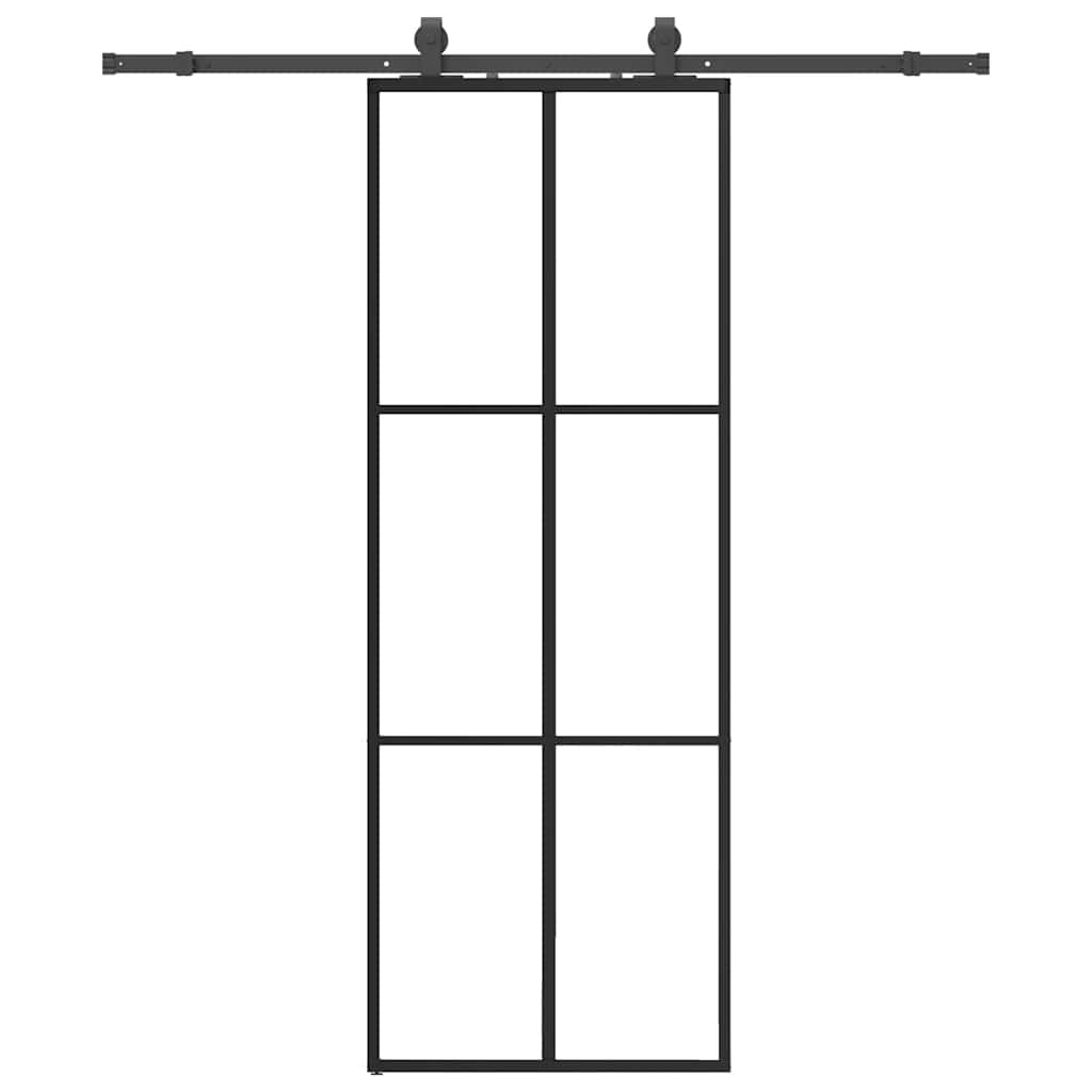 Porte coulissante kit de quincaillerie noir 76x205 cm verre ESG