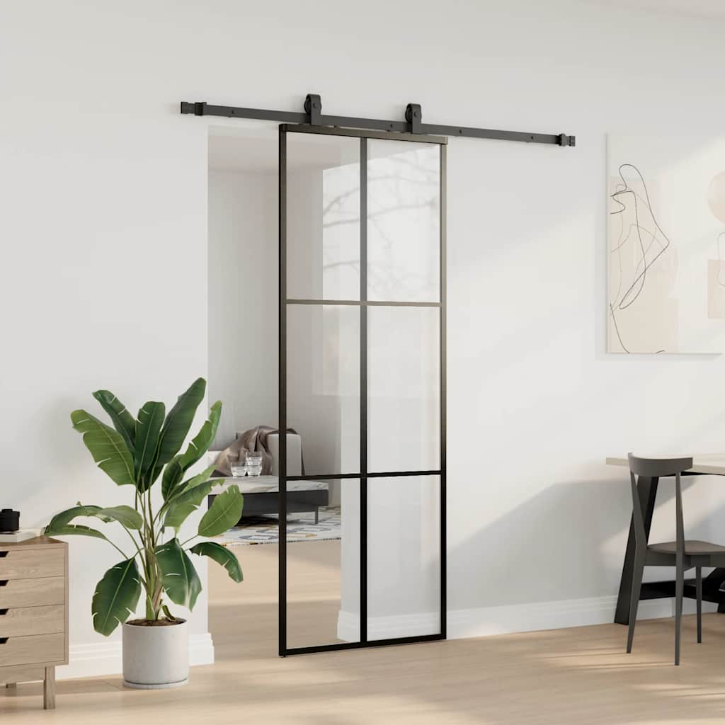 Porte coulissante kit de quincaillerie noir 76x205 cm verre ESG