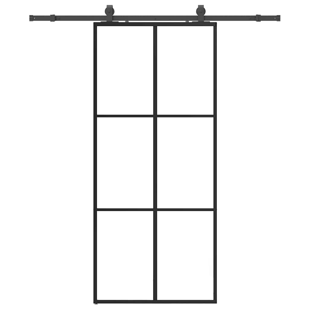 Porte coulissante kit de quincaillerie noir 90x205 cm verre ESG