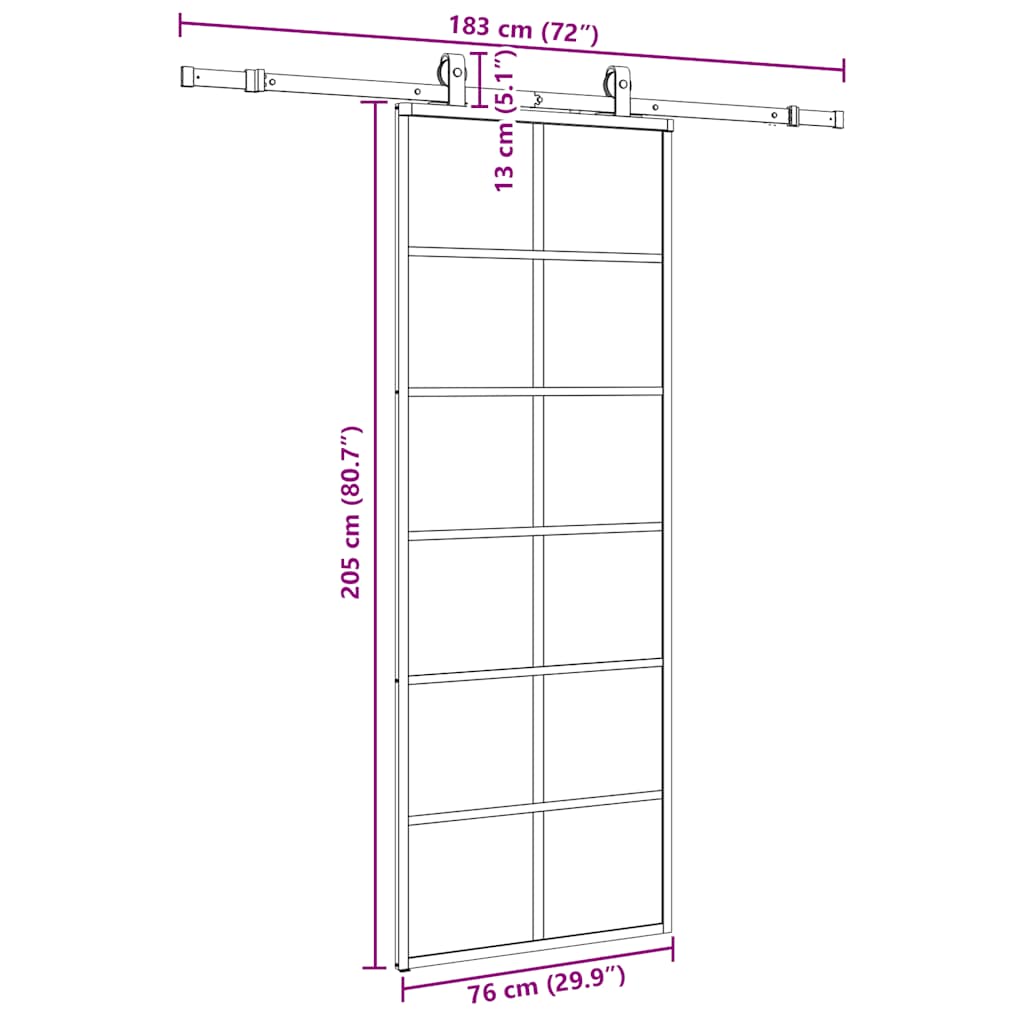 Porte coulissante kit de quincaillerie noir 76x205 cm verre ESG