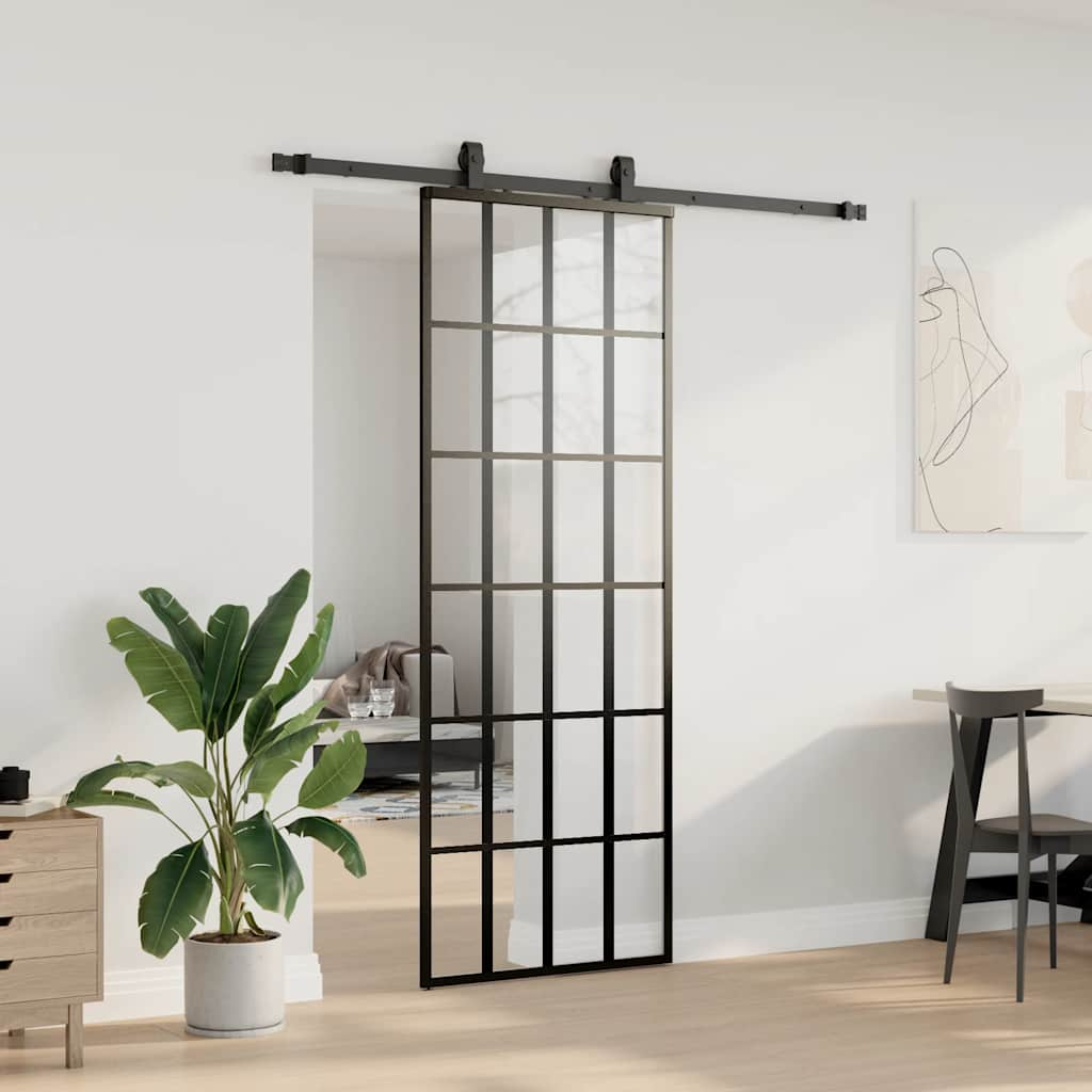 Porte coulissante kit de quincaillerie noir 76x205 cm verre ESG