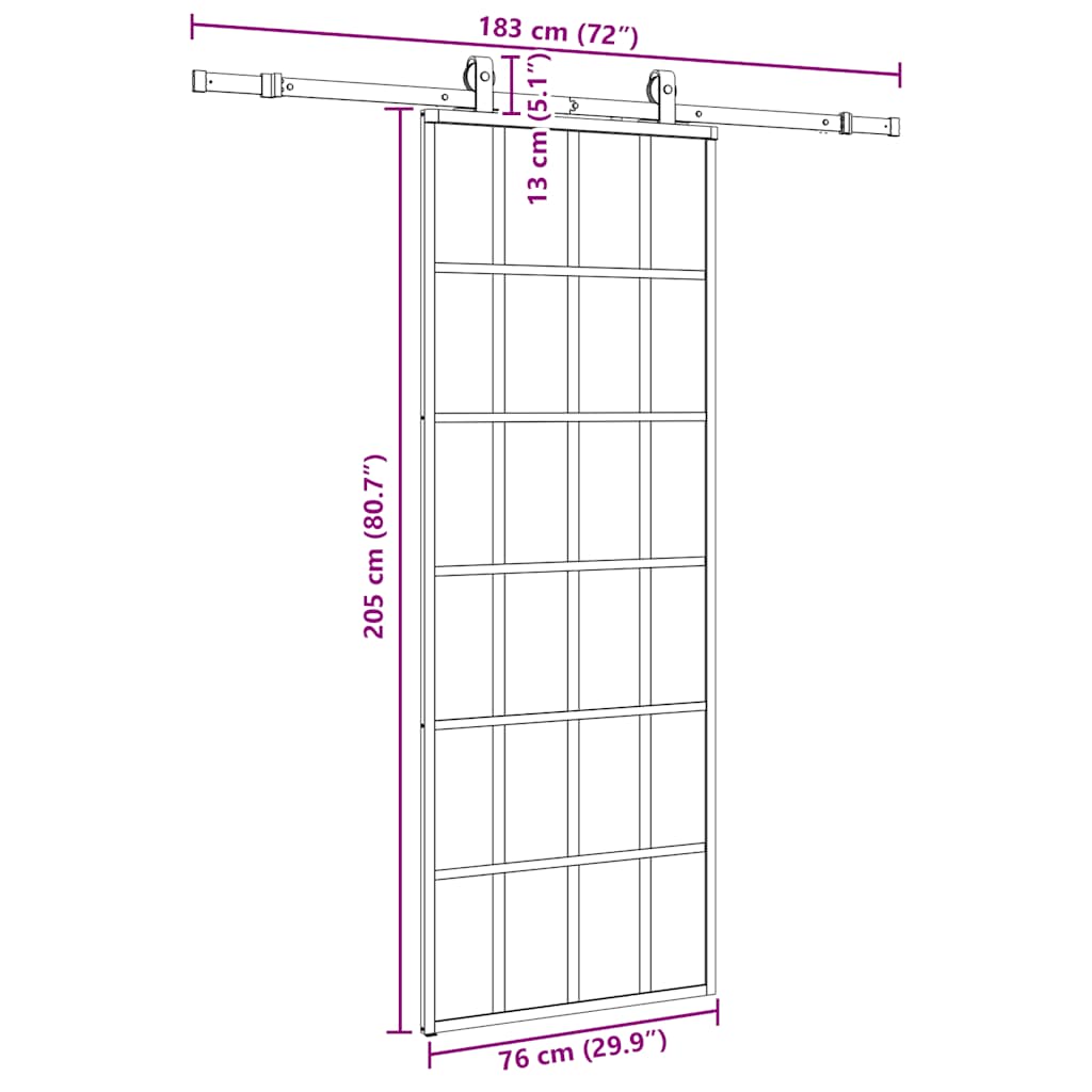 Porte coulissante kit de quincaillerie noir 76x205 cm verre ESG