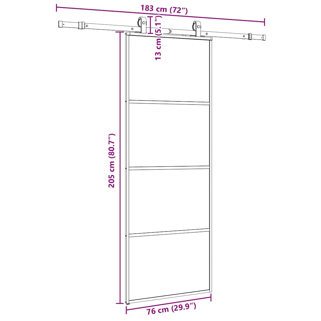 Porte coulissante kit de quincaillerie noir 76x205 cm verre ESG