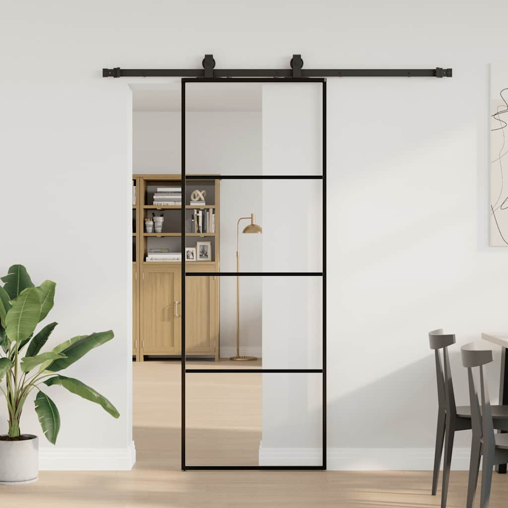 Porte coulissante kit de quincaillerie noir 76x205 cm verre ESG