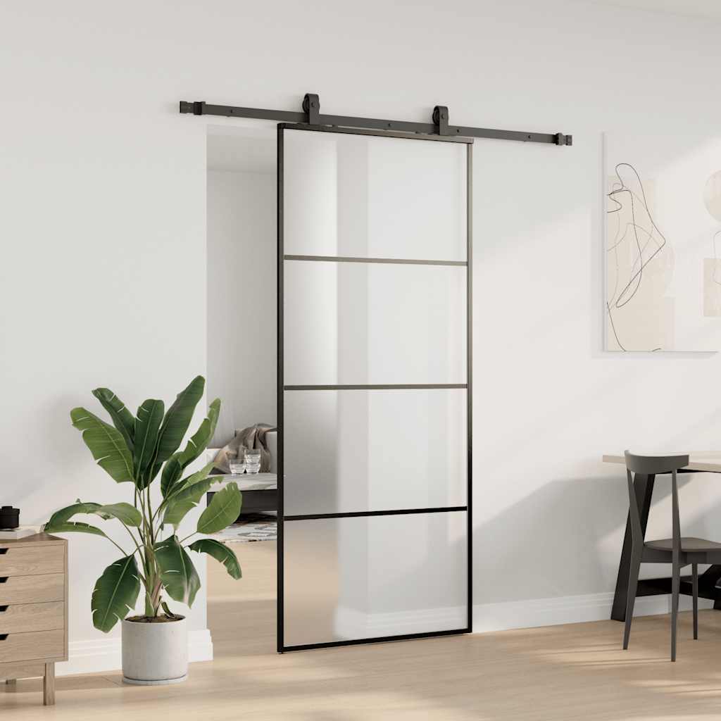 Porte coulissante kit de quincaillerie noir 90x205 cm verre ESG