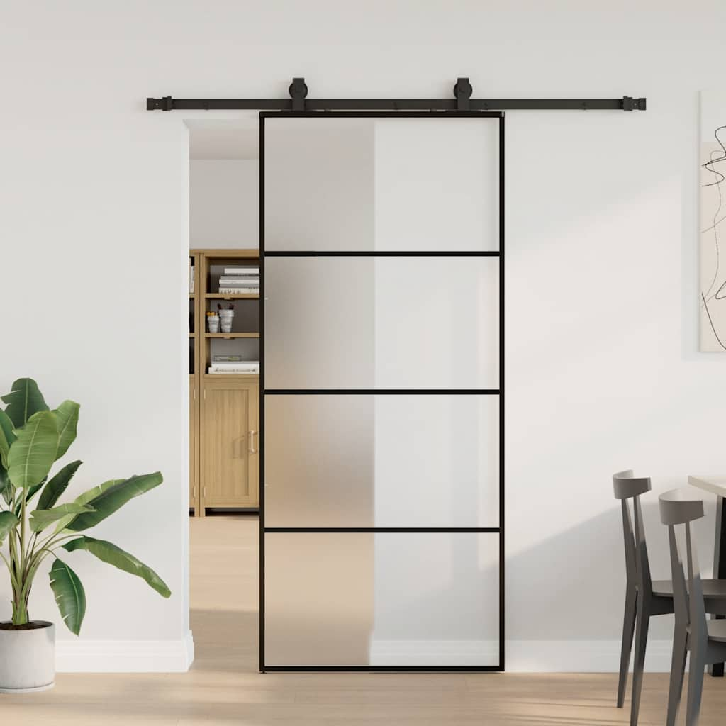 Porte coulissante kit de quincaillerie noir 90x205 cm verre ESG