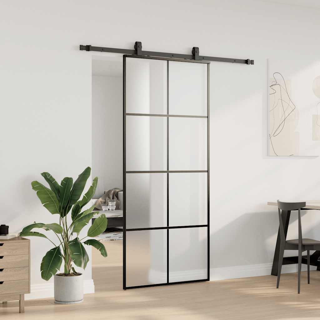 Porte coulissante kit de quincaillerie noir 90x205 cm verre ESG