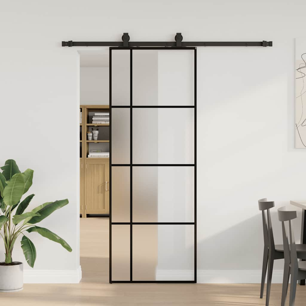 Porte coulissante kit de quincaillerie noir 76x205 cm verre ESG