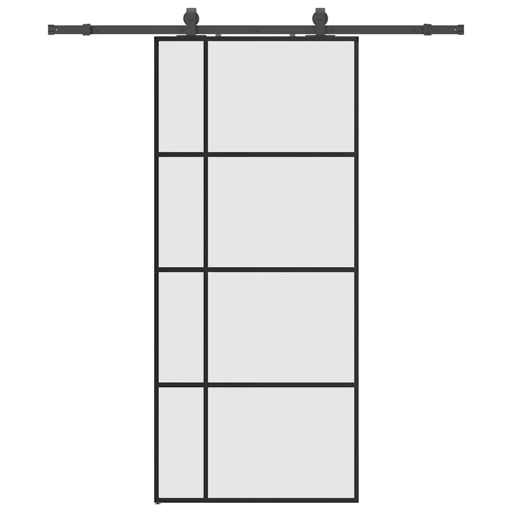 Porte coulissante kit de quincaillerie noir 90x205 cm verre ESG