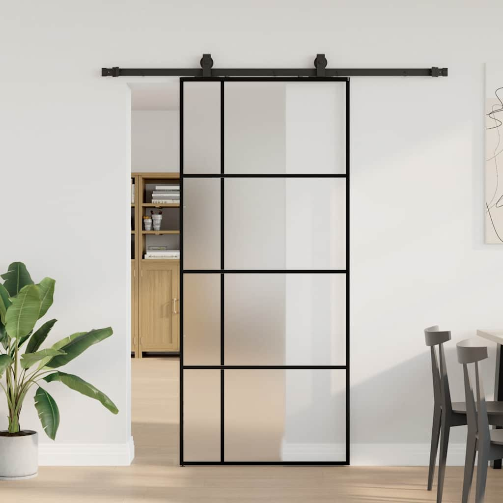 Porte coulissante kit de quincaillerie noir 90x205 cm verre ESG