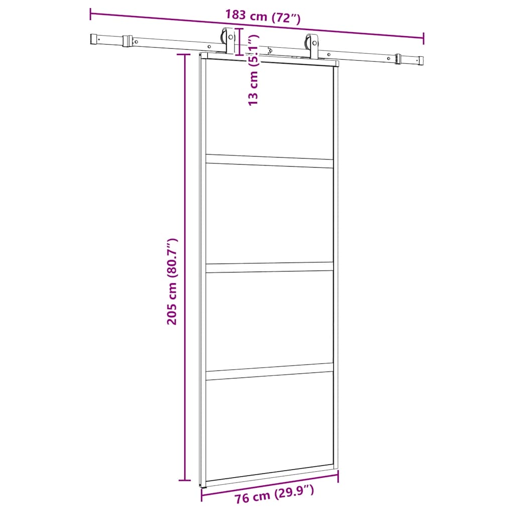 Porte coulissante kit quincaillerie noir 76x205 cm verre trempé