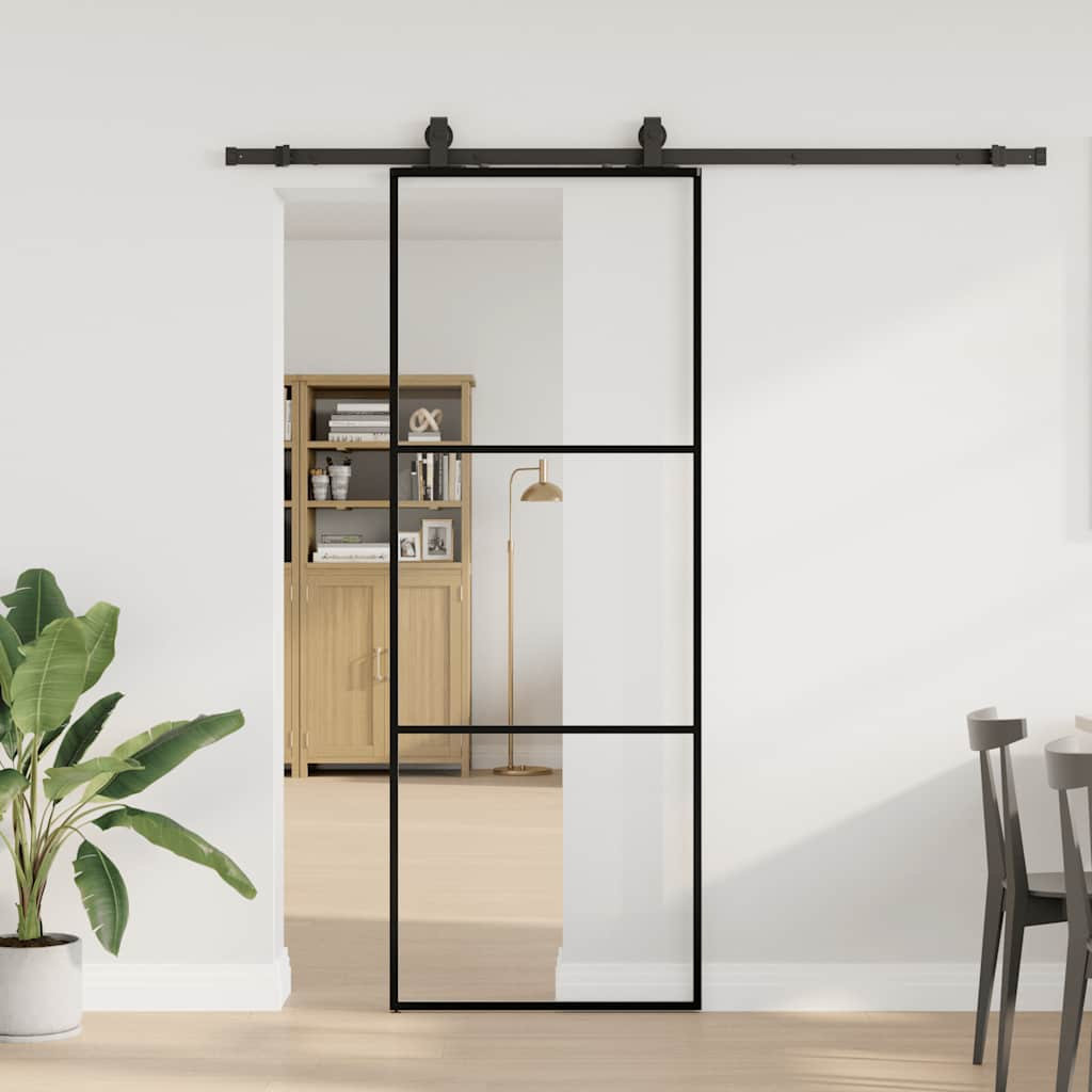 Porte coulissante kit de quincaillerie noir 76x205 cm verre ESG