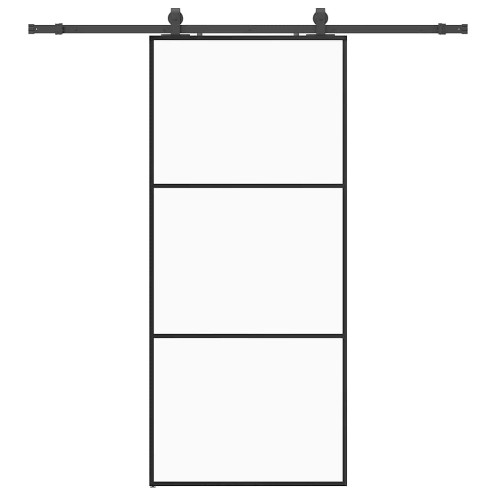 Porte coulissante kit de quincaillerie noir 90x205 cm verre ESG