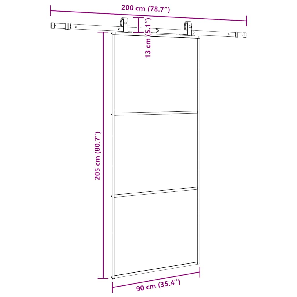 Porte coulissante kit de quincaillerie noir 90x205 cm verre ESG