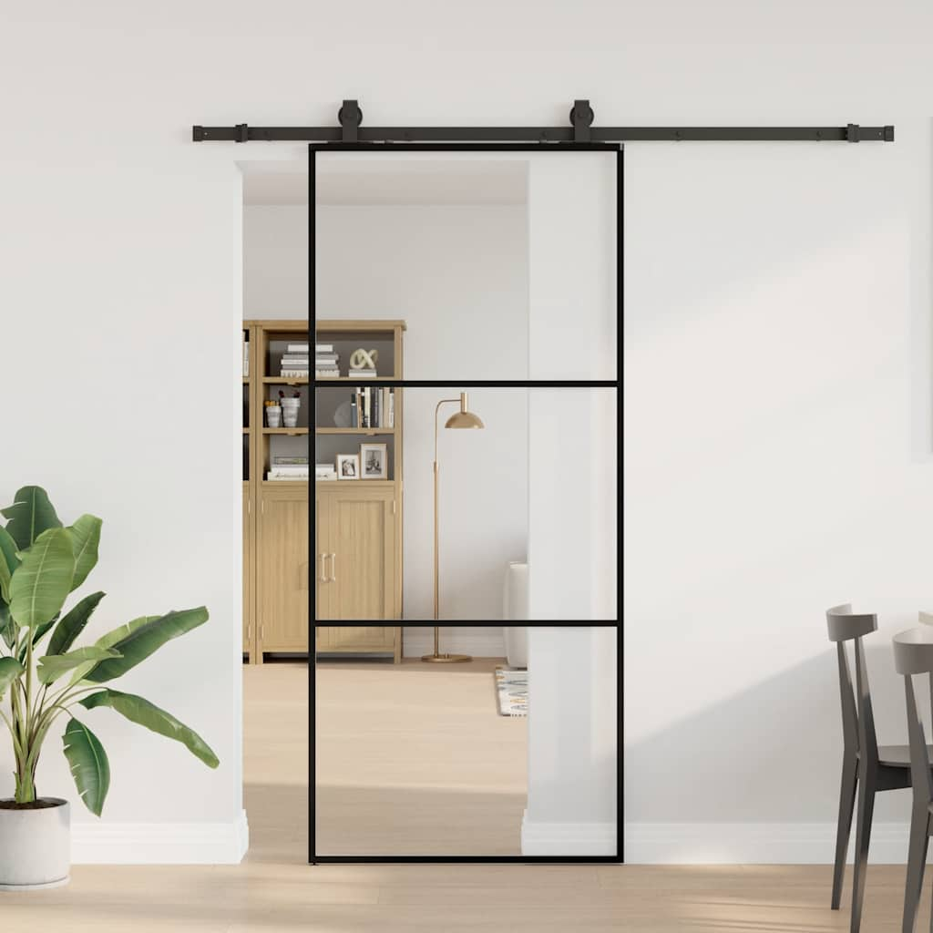 Porte coulissante kit de quincaillerie noir 90x205 cm verre ESG