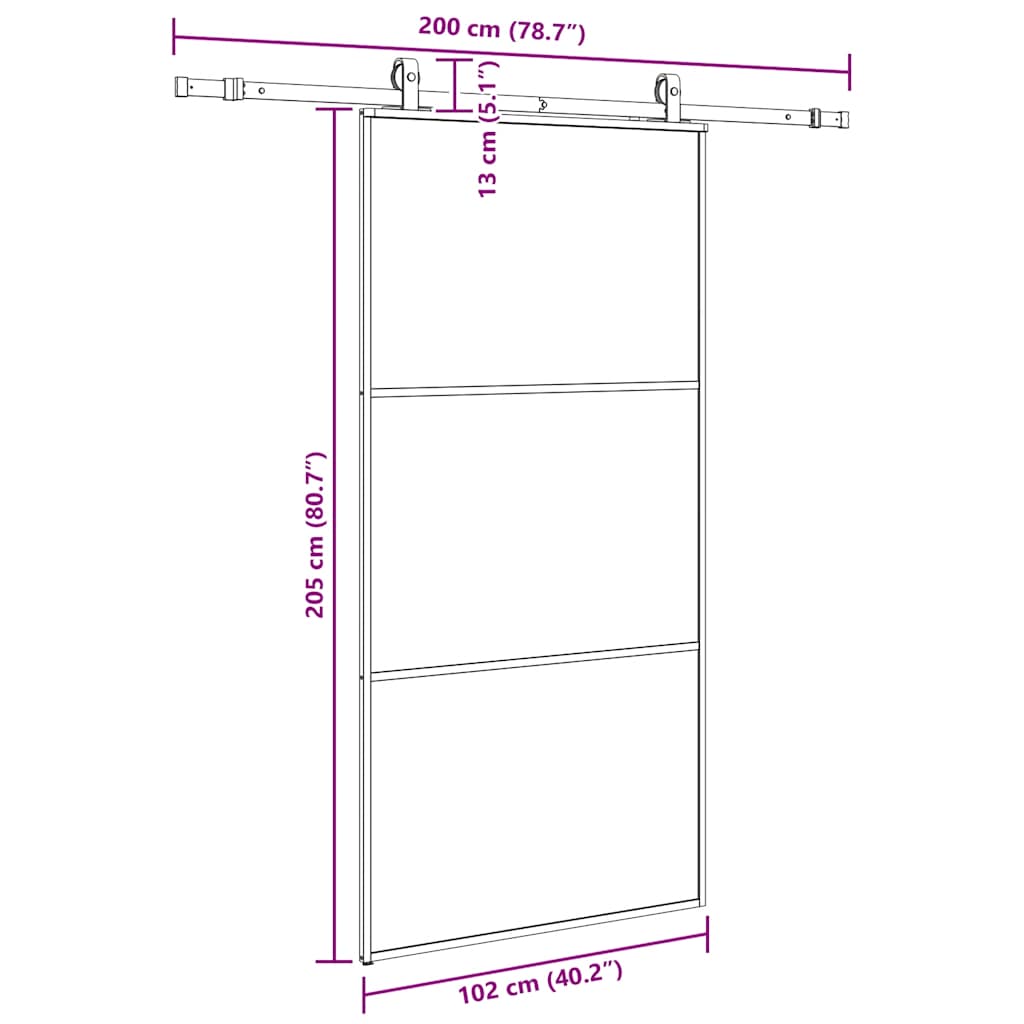 Porte coulissante kit de quincaillerie noir 102x205cm verre ESG