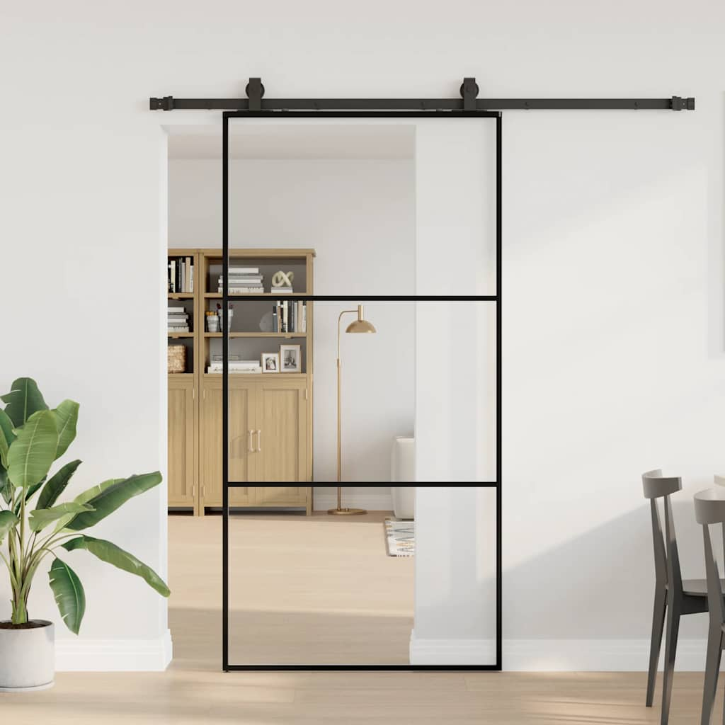 Porte coulissante kit de quincaillerie noir 102x205cm verre ESG