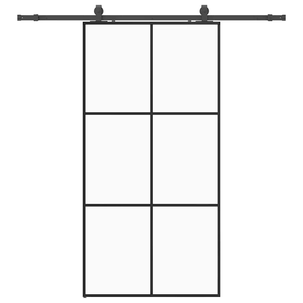 Porte coulissante kit de quincaillerie noir 102x205cm verre ESG