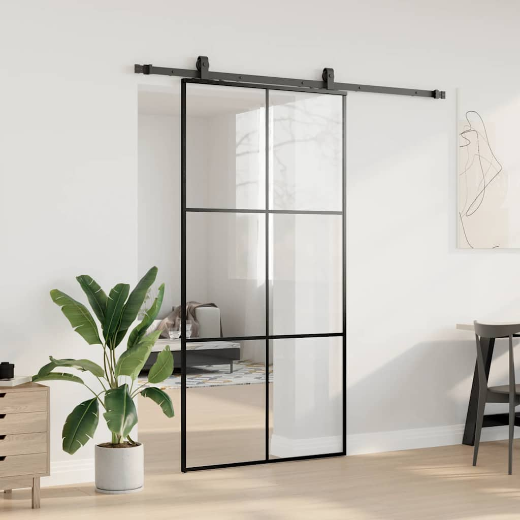 Porte coulissante kit de quincaillerie noir 102x205cm verre ESG