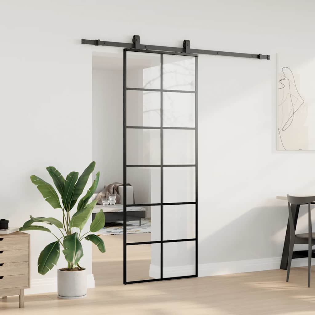 Porte coulissante kit de quincaillerie noir 76x205 cm verre ESG