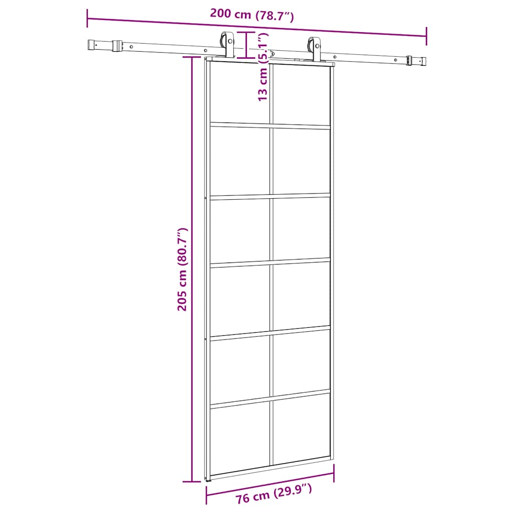 Porte coulissante kit de quincaillerie noir 76x205 cm verre ESG