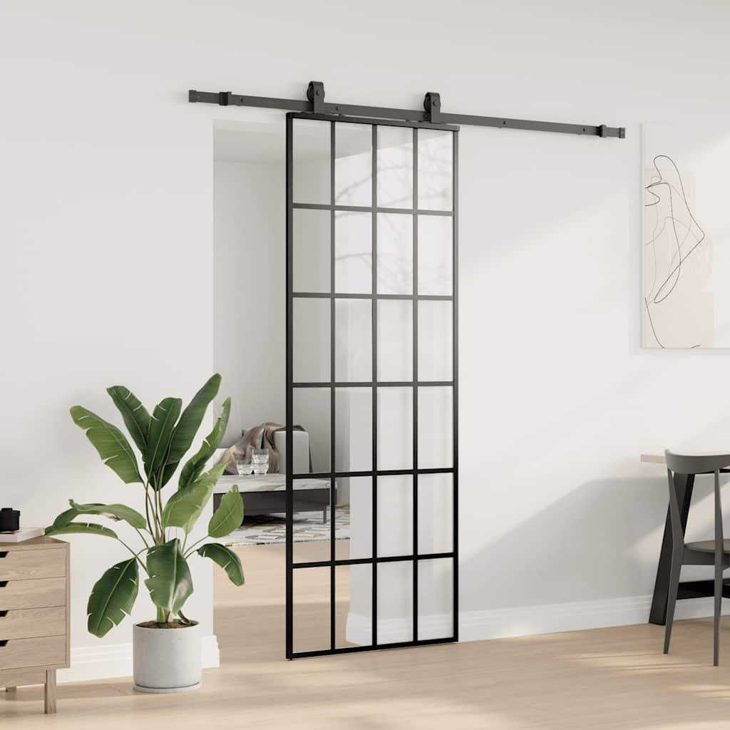 Porte coulissante kit de quincaillerie noir 76x205 cm verre ESG