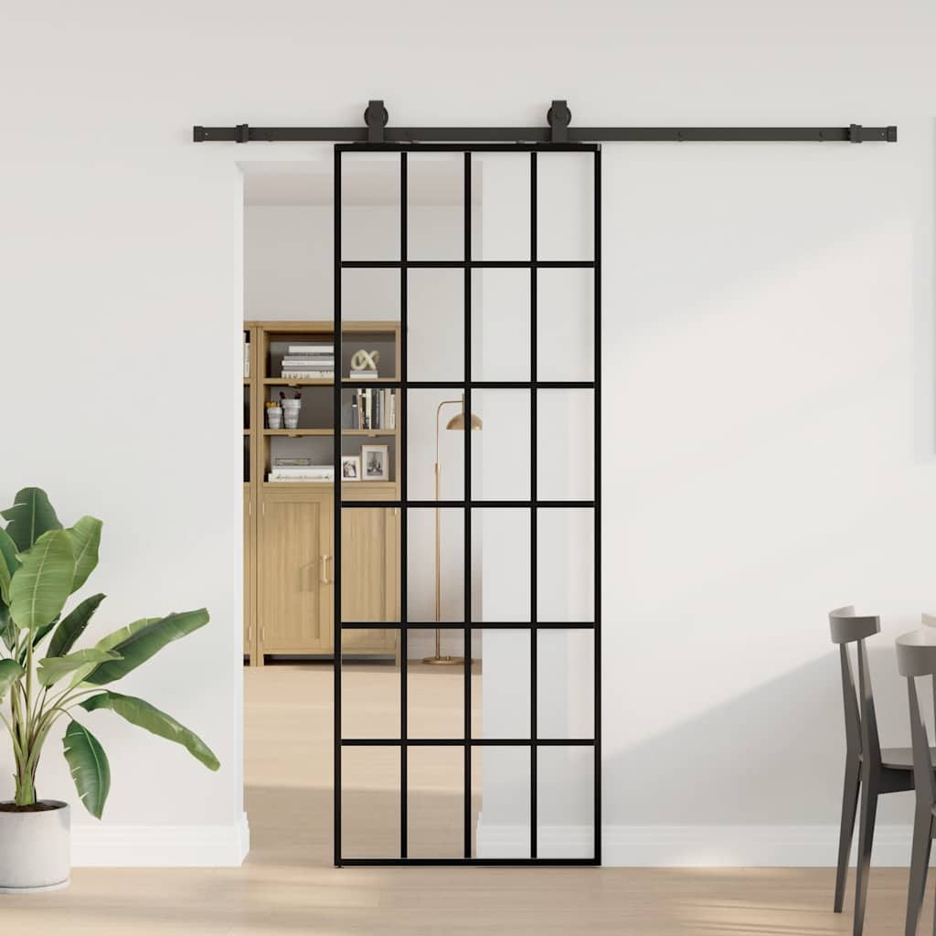 Porte coulissante kit de quincaillerie noir 76x205 cm verre ESG