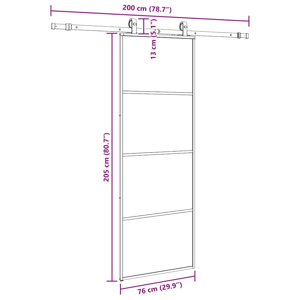 Porte coulissante kit de quincaillerie noir 76x205 cm verre ESG