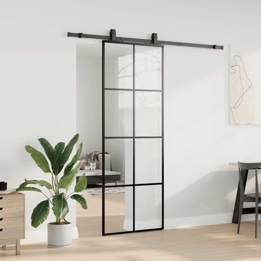 Porte coulissante kit de quincaillerie noir 76x205 cm verre ESG