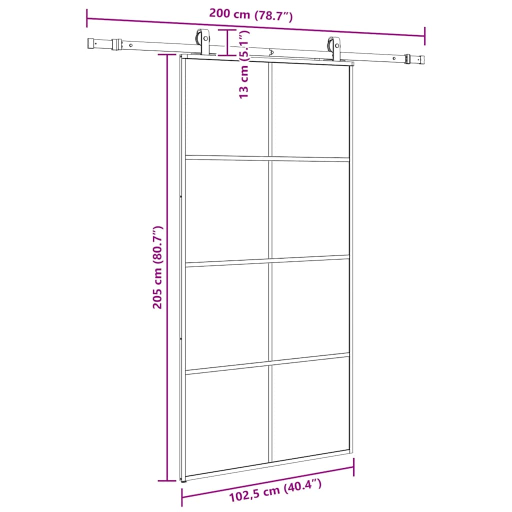 Porte coulissante kit de quincaillerie noir 102,5x205 cm