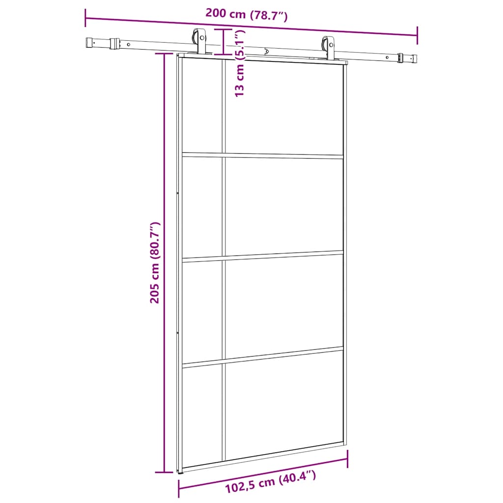 Porte coulissante kit de quincaillerie noir 102,5x205 cm