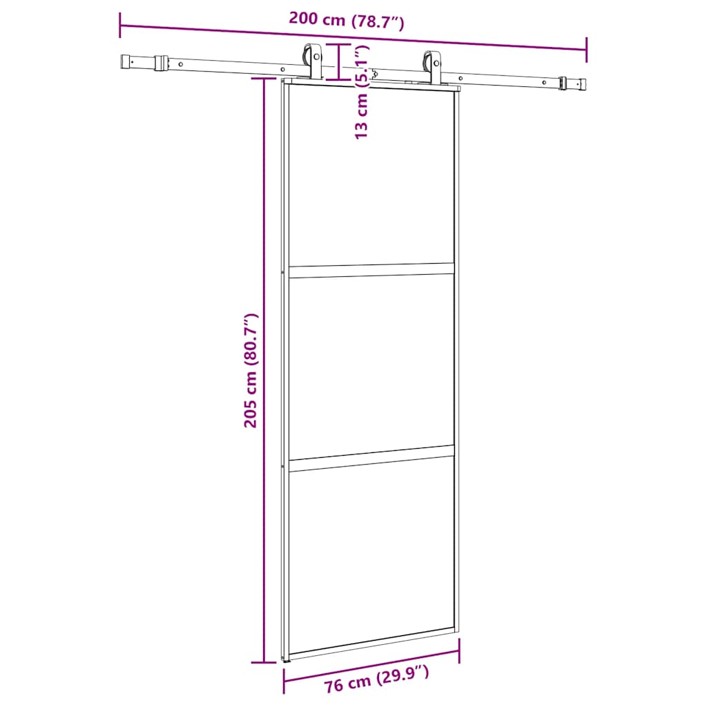 Porte coulissante kit quincaillerie noir 76x205 cm verre trempé