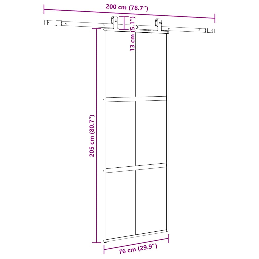 Porte coulissante kit quincaillerie noir 76x205 cm verre trempé