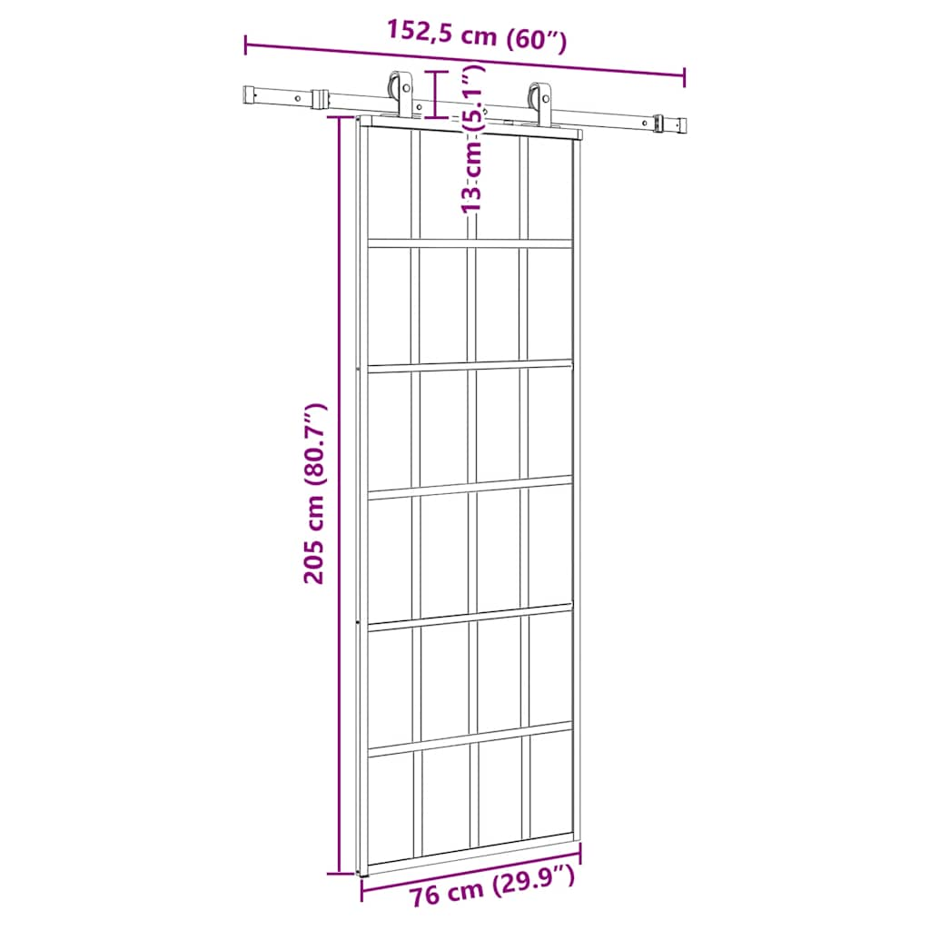 Porte coulissante kit de quincaillerie noir 76x205 cm verre ESG