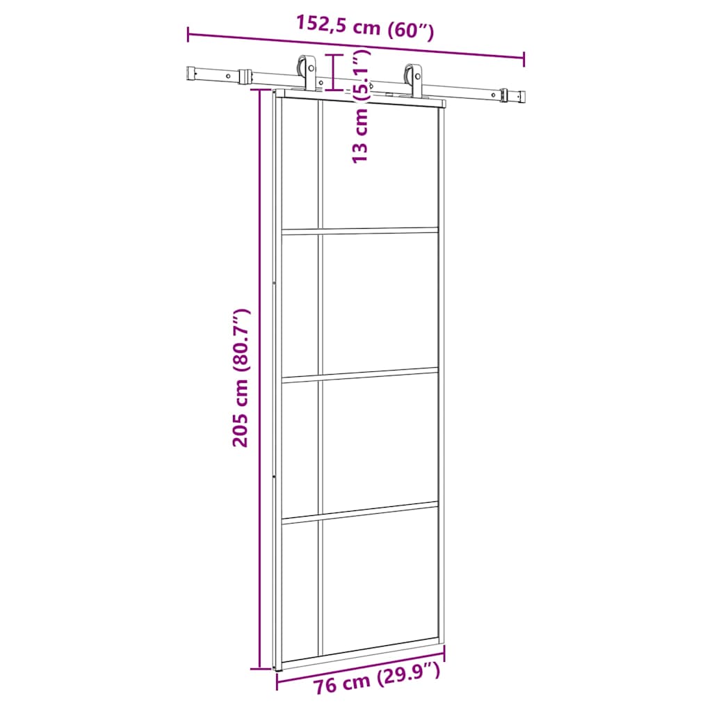 Porte coulissante kit de quincaillerie noir 76x205 cm verre ESG