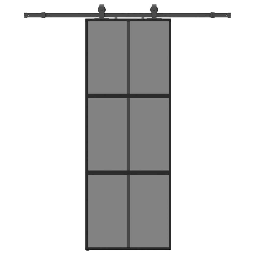 Sliding door hardware kit black 76x205 cm tempered glass