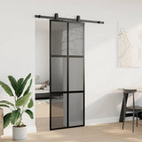 Sliding door hardware kit black 76x205 cm tempered glass