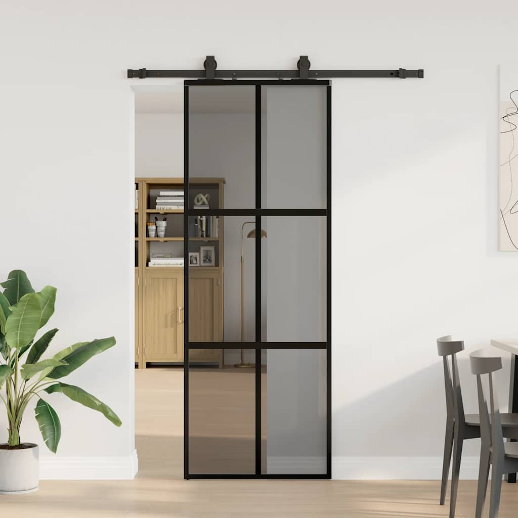 Sliding door hardware kit black 76x205 cm tempered glass