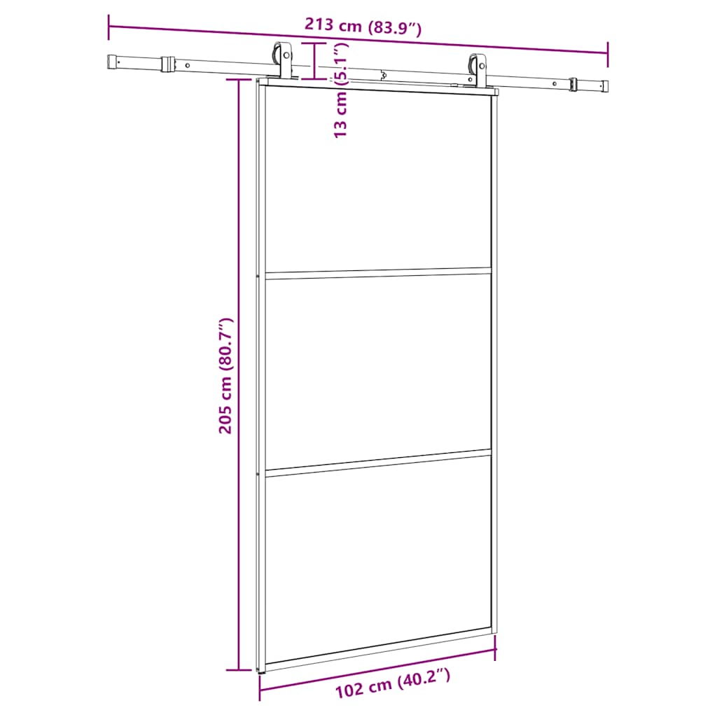 Porte coulissante kit de quincaillerie noir 102x205cm verre ESG