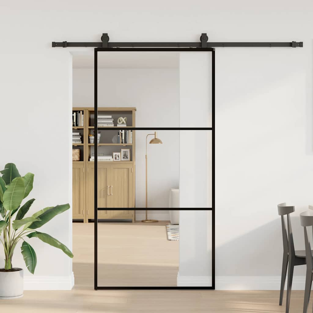 Porte coulissante kit de quincaillerie noir 102x205cm verre ESG